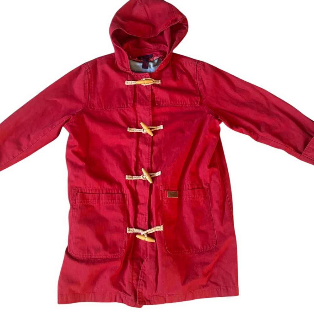 Denim & Co. Red  Denim Duffle Coat Hooded Lined Toggle Closure 1X